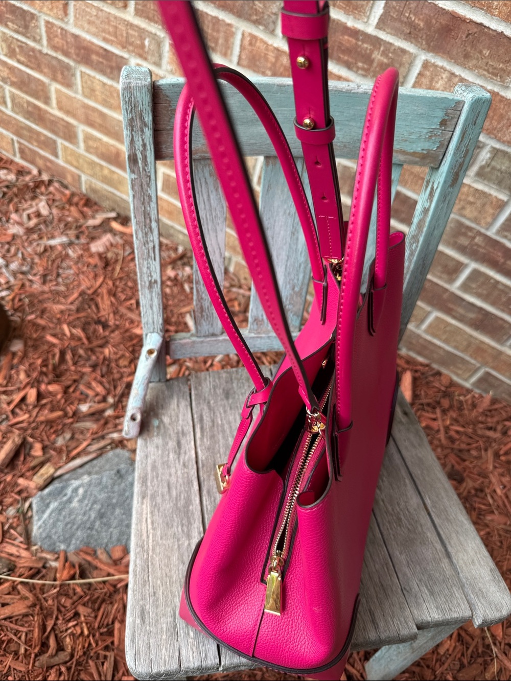 Michael Kors Studio Mercer Gallery Pebbled Leather Medium Tote in Ultra Pink - Picture 15 of 16
